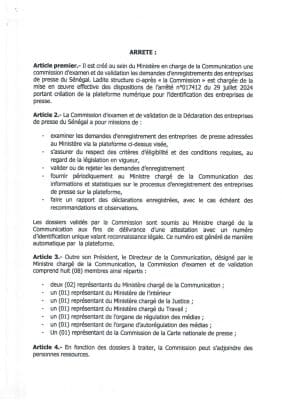 Déclaration des entreprises de presse : Note de présentation Portant création de la commission d'examen et de validation