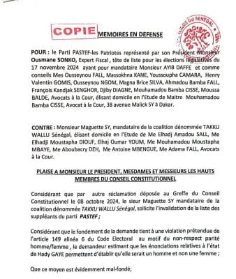 Conseil Constitutionnel : Ousmane Sonko dépose deux mémoires en réponse aux réclamations de Takku Wallu Senegaal