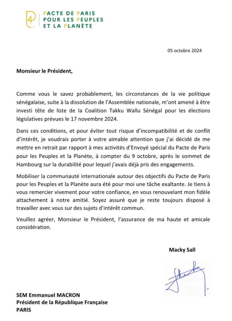 En prélude aux législatives : Macky Sall présente sa lettre de démission des 4P