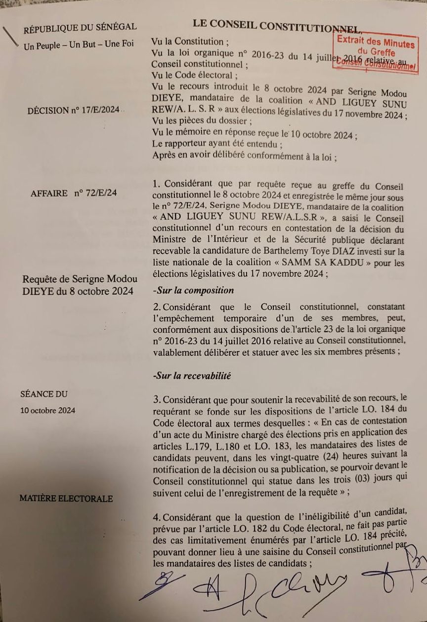 Législatives - Recours contre Barthelemy Dias au Conseil Constitutonnel: le verdict vient de tomber (Documents)