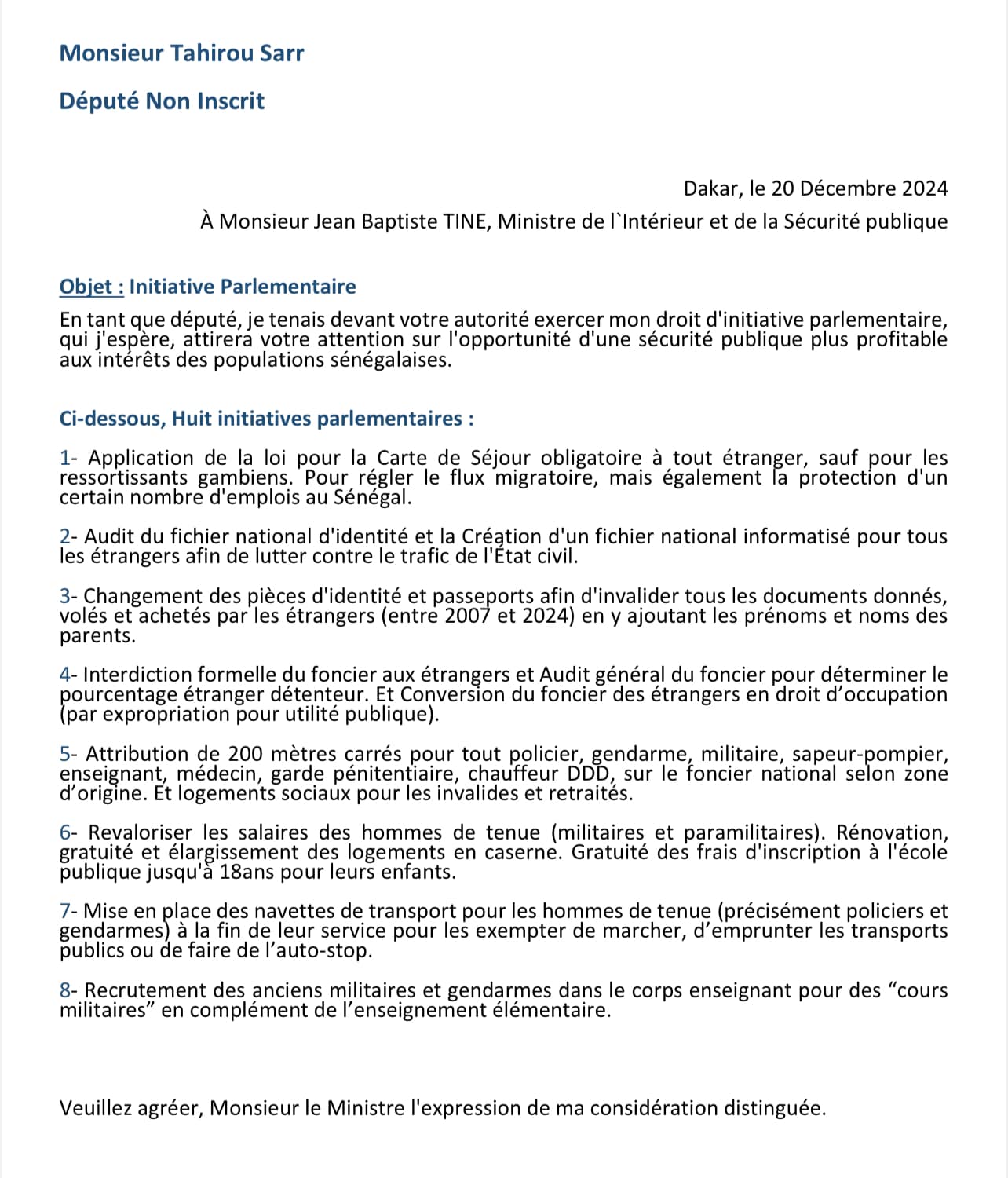 Commission des lois : Tahirou Sarr plaide 8 points devant Jean Baptiste Tine dont la carte de séjour...