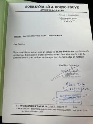 Affaire Ndiaga Diouf : Barthélemy Dias a procédé au paiement des dommages et intérêts (Photo)