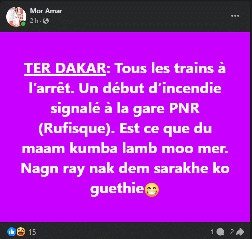 TER : Un début d'inc€ndie signalé ce matin à la gare de Rufisque
