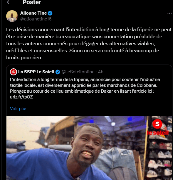 Interdiction à long terme de la friperie : Alioune Tine met en garde le ministre Serigne Gueye Diop 