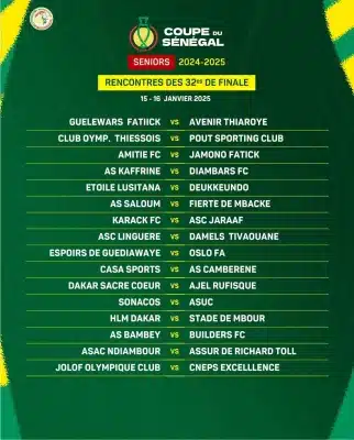 Coupe du Sénégal : Les affiches des 32es de finale connues