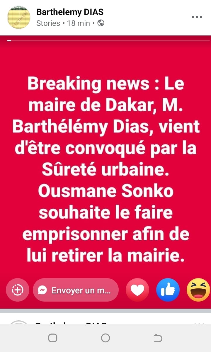 Urgent : Le maire Barthelemy Dias convoqué par la Sûreté Urbaine