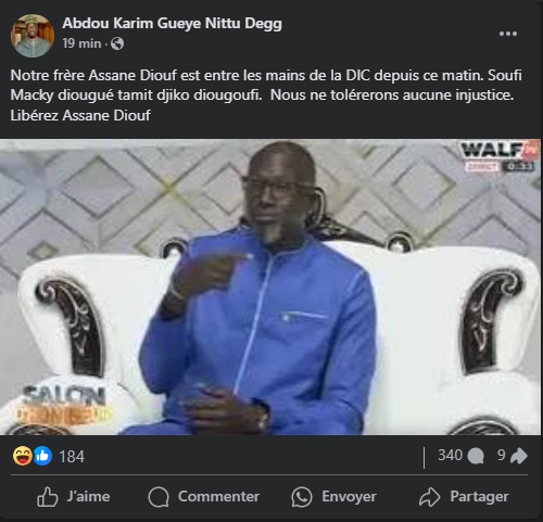 Urgent : Assane Diouf entre les mains de la DIC depuis ce matin