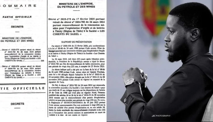 Concessions aux Ciments du Sahel : Bassirou Diomaye Faye annule deux décrets de Macky Sall