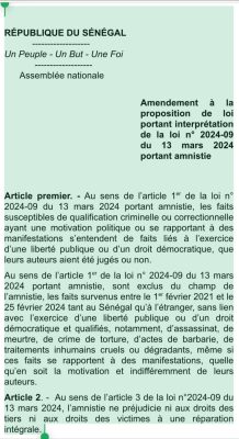 Assemblée nationale : Voici la proposition de loi portant amendement de l’amnistie (photo)
