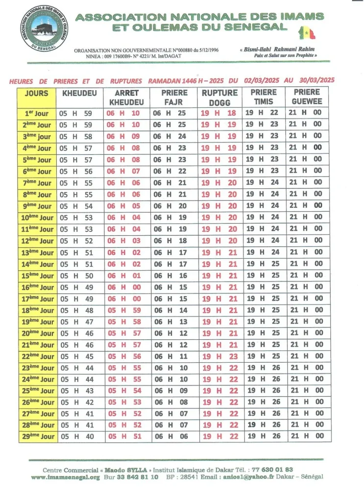 L’heure de la rupture du jeûne pour ce Lundi 3 mars 2025
