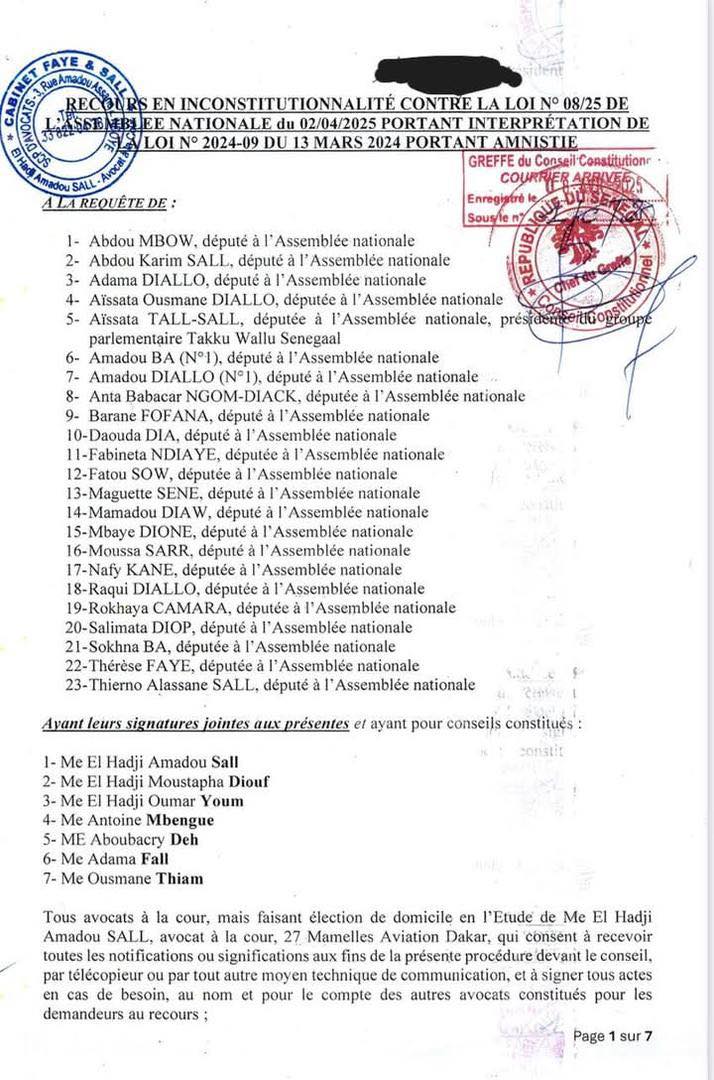 Recours contre la loi Amadou Ba : TAS et Amadou Ba parmi les 23 requérants