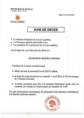 Décès de Mamadou Badio Camara : La Cour Suprême présente ses condoléances à la famille judiciaire
