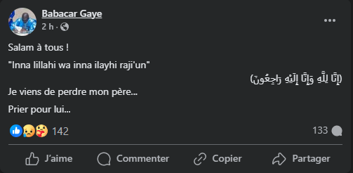 Erratum : Senegal7 fait son mea culpa, suite à l’annonce du décès du père de Babacar Gaye