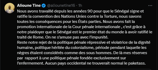 Justice : Alioune Tine plaide pour la création d'une commission d'enquête indépendante