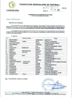Préparation CAN U20 : Serigne Saliou Dia convoque 23 joueurs pour un stage à Toubab Dialaw