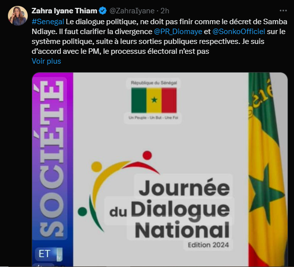 Zahra I Thiam : "Le dialogue politique, ne doit pas finir comme le décret de Samba Ndiaye"