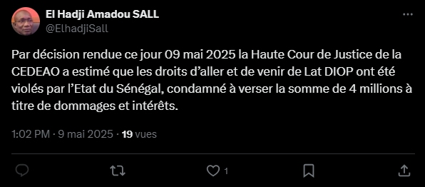 Bonne nouvelle pour Lat Diop : La Haute Cour de Justice de la Cedeao rend son verdict !