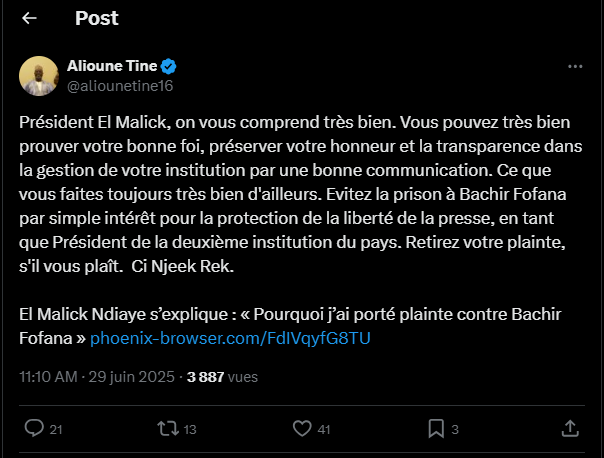 Alioune Tine invite El Malick à retirer sa plainte contre Bachir Fofana : "Ci Njeek Rek"