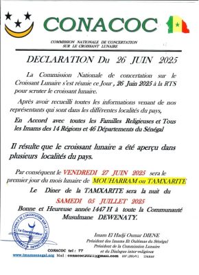 Religion : La Tamxarite sera célébrée dans la nuit du samedi 05 juillet 2025, annonce la CONACOC