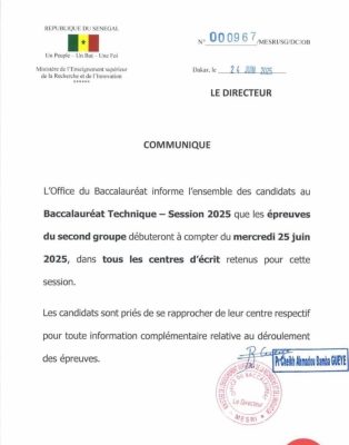 Bac Technique : Les épreuves du second groupe vont débuter à compter du mercredi 25 juin