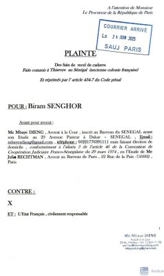 Justice : Biram Senghor, fils de tirailleur sénégalais porte plainte contre X et l’Etat français