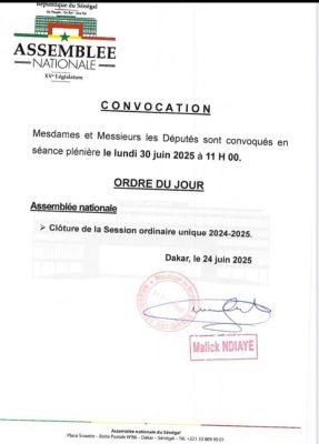 Clôture de la Session ordinaire unique 2024-2025 : Les députés en plénière, ce lundi 30 juin