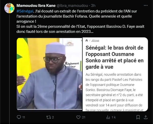 Affaire Bachir Fofana : MIK dénonce l'"amnésie" et l'"arrogance" de président de l'Assemblée nationale 