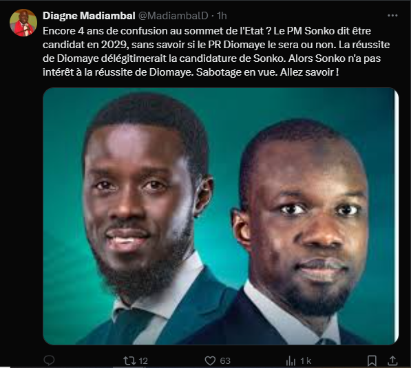 Présidentielle 2029 : "La réussite de Diomaye délégitimerait la candidature de Sonko", (Madiambal Diagne)