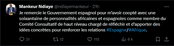 Renforcement des relations Espagne - Afrique : Mankeur Ndiaye parmi les personnalités cooptées par le gouvernement espagnol