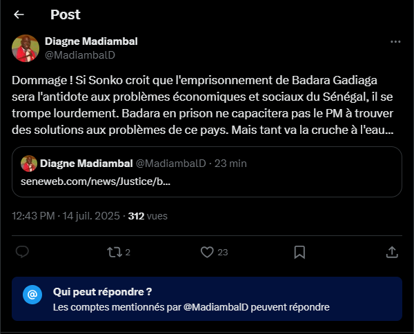 Badara Gadiaga en prison :" Sonko se trompe lourdement s'il croit...", (Madiambal Diagne)