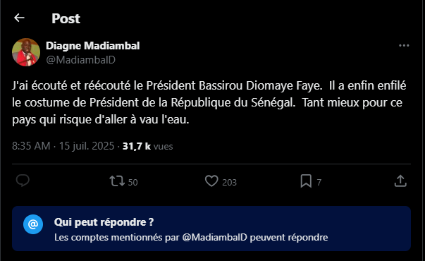 Madiambal : "Diomaye a enfin enfilé le costume de Président de la République du Sénégal"