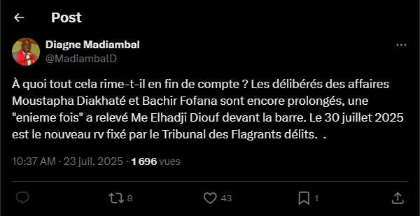 Les délibérés des affaires M. Diakhaté, Bachir Fofana encore renvoyés : La grosse question de Madiambal