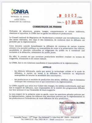 Contenus audiovisuels inappropriés : Le CNRA met en garde les éditeurs et producteurs