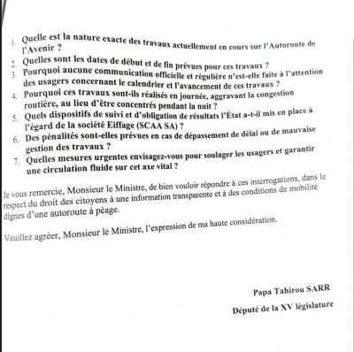 Assemblée nationale : Le député Tahirou Sarr adresse des questions écrites au gouvernement