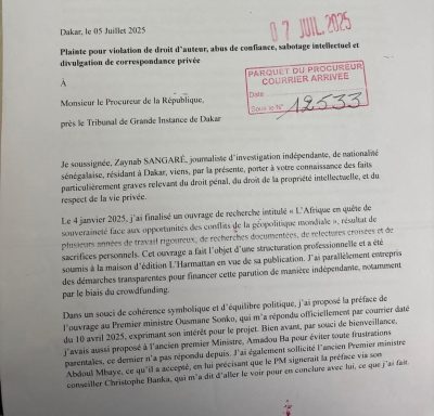 Justice : La journaliste Zeynab Sangharé porte plainte contre Abdoul Mbaye pour violation de droit d'auteur
