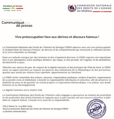 Discours haineux : La Commission Nationale des Droits de l’Homme du Sénégal alerte !
