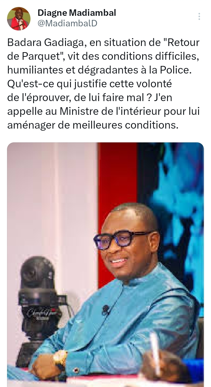 En retour de parquet : Badara Gadiaga "vit des conditions difficiles, humiliantes et dégradantes à la Police", selon Madiambal Diagne