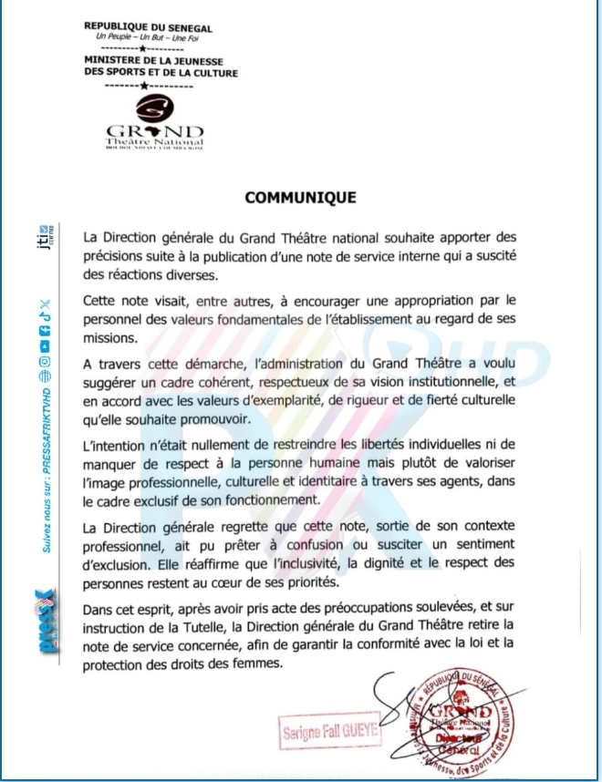 Après la grosse polémique : Le DG du Grand Théâtre retire sa note interdisant le "Xessal" et les perruques
