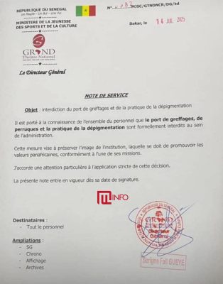 Grand Théâtre : Le Directeur interdit le port de greffages, de perruques et la pratique de la dépigmentation