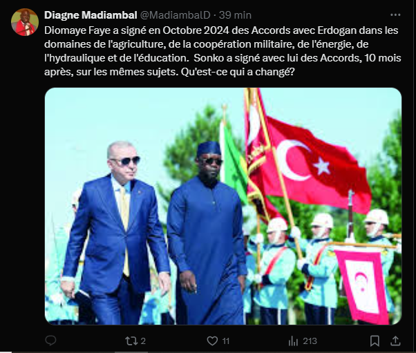 10 mois après les accords signés entre Diomaye et Erdogan : "Qu'est-ce qui a changé", (Madiambal)