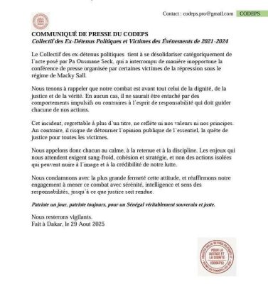 Conférence de presse interrompue : Le Collectif des ex-détenus se désolidarise de l'acte posé par Pa Ousmane