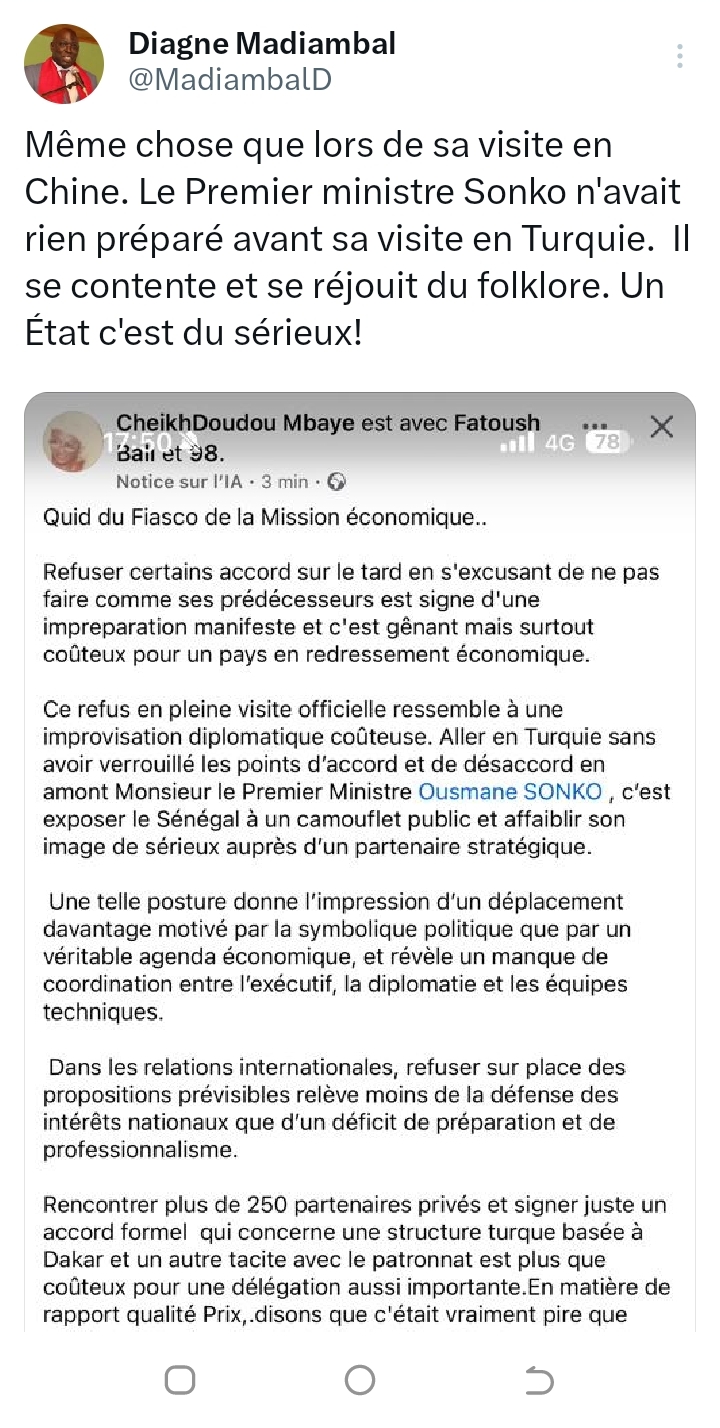 Madiambal : "Le Pm Sonko n'avait rien préparé avant sa visite en Turquie"