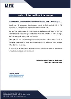 Situation des Finances publiques : Une mission du FMI va séjourner à Dakar 19 au 26 août 2025