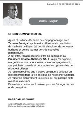 Politique : Babacar Mbengue maire de Hann bel air quitte Taxawu de Khalifa Sall