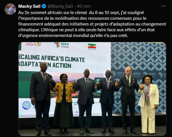 2e sommet africain sur le climat : Macky Sall se fait encore l'avocat de l'Afrique