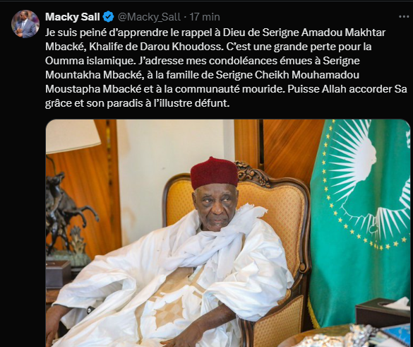 Décès de Serigne Amadou Makhtar Mbacké : "C’est une grande perte pour la Oumma islamique", (Macky Sall)