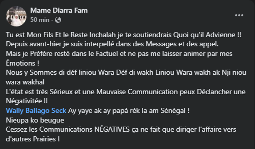 Mame D. Fam soutient Waly Seck : "Tu es mon fils, je te soutiendrai quoi qu'il Advienne !!"