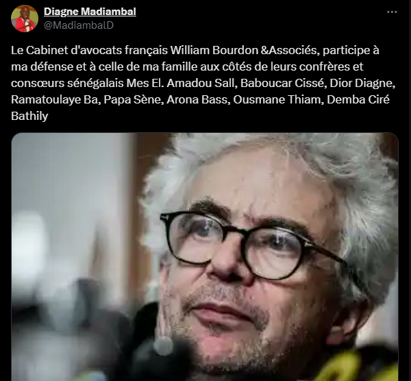 Madiambal renforce sa défense avec le Cabinet d'avocats français William Bourdon &Associés