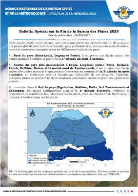 Bulletin Spécial : L’ANACIM annonce la fin de la saison des pluies 2025