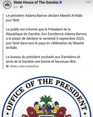 Gambie : Le président Adama Barrow déclare Mawlid Al-Nabi jour férié